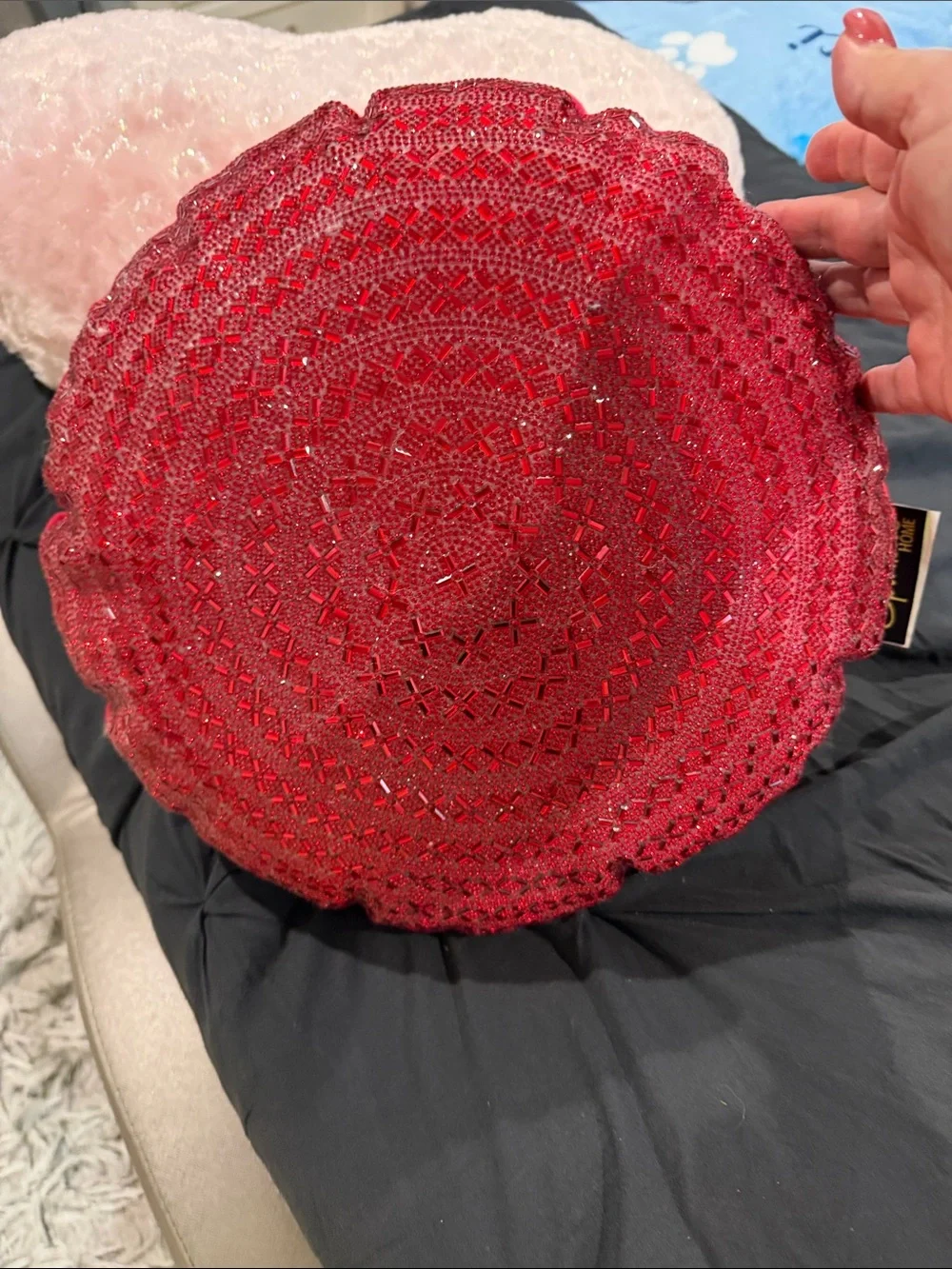 Pink Fuzzy 'LOVE' Heart Pillow & Red Beaded Round Cushion